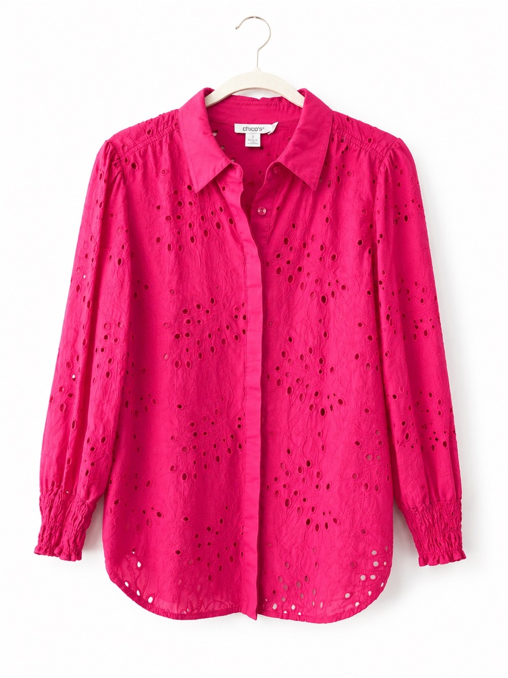 Chico's Hot Pink Eyelet Button-Down Shirt
